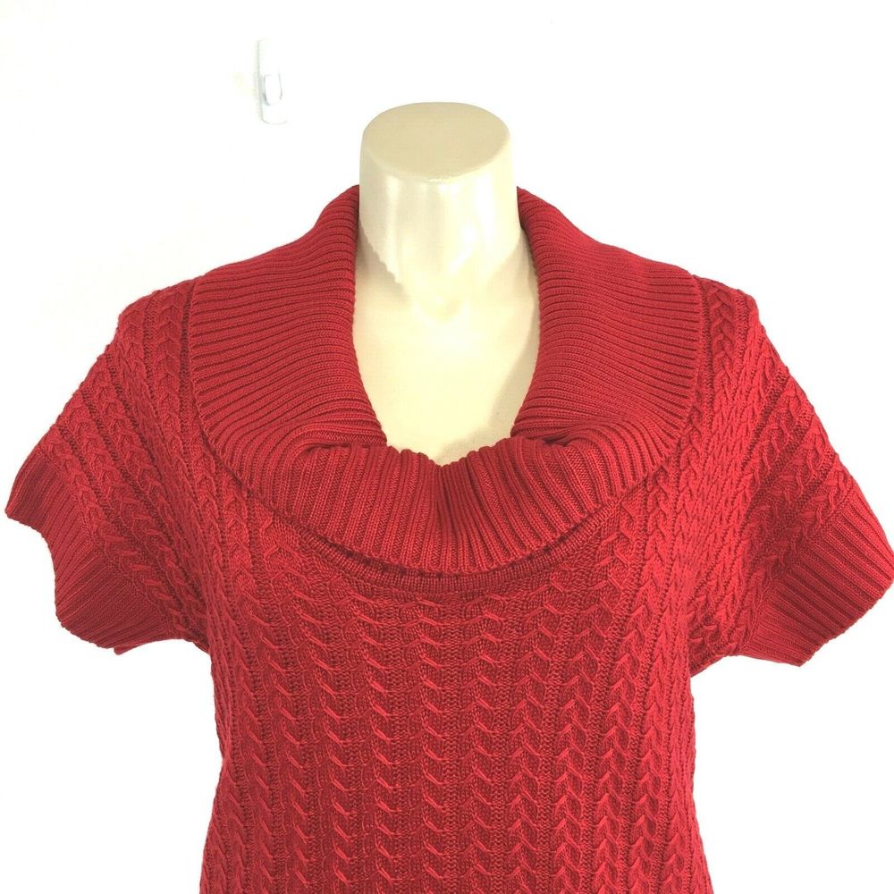 NEW Calvin Klein Large Sweater True Red Cable Knit Cowl Neck Short Sl Long Work